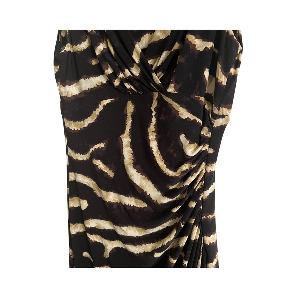 Lauren Ralph Lauren Chic Zebra Print Black and Gold V-neck Ruched Midi Dress - Picture 5 of 8